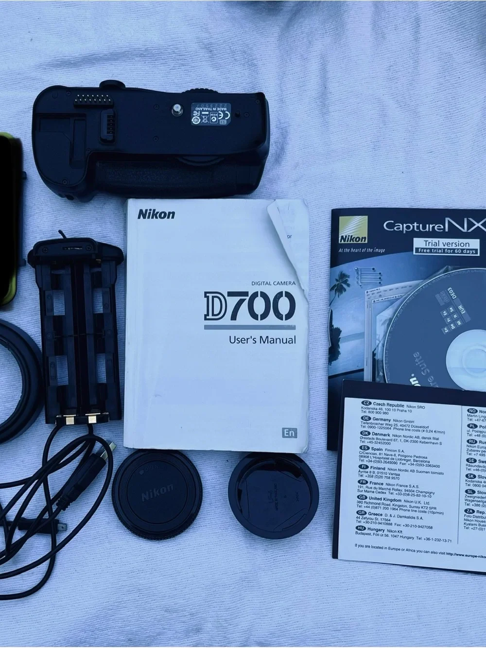 Nikon D700 with 50mm lens, battery grip.